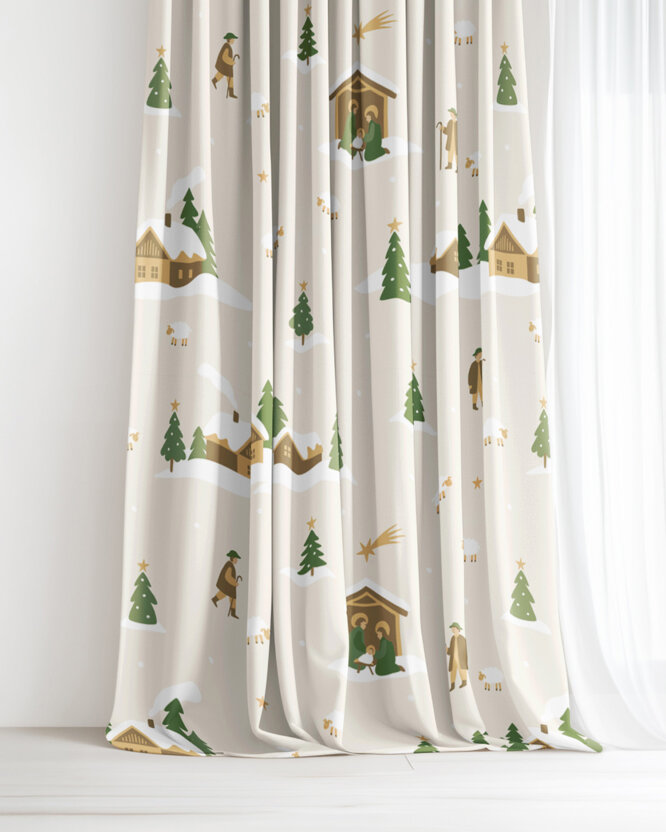 Weihnachtlicher Vorhang aus Baumwolle - Weihnachtslieder