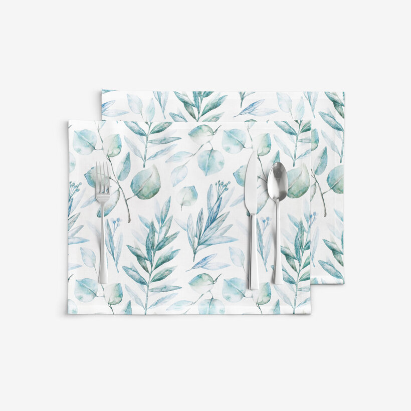 Tischset 100% Baumwolle Deluxe - aquarelle Blätter - 2 Stück