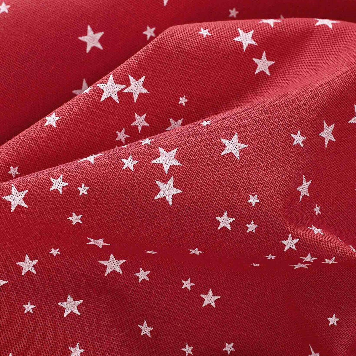 Weihnachtliche eckige Tischdecke Valencia - Sterne auf rotem Hintergrund