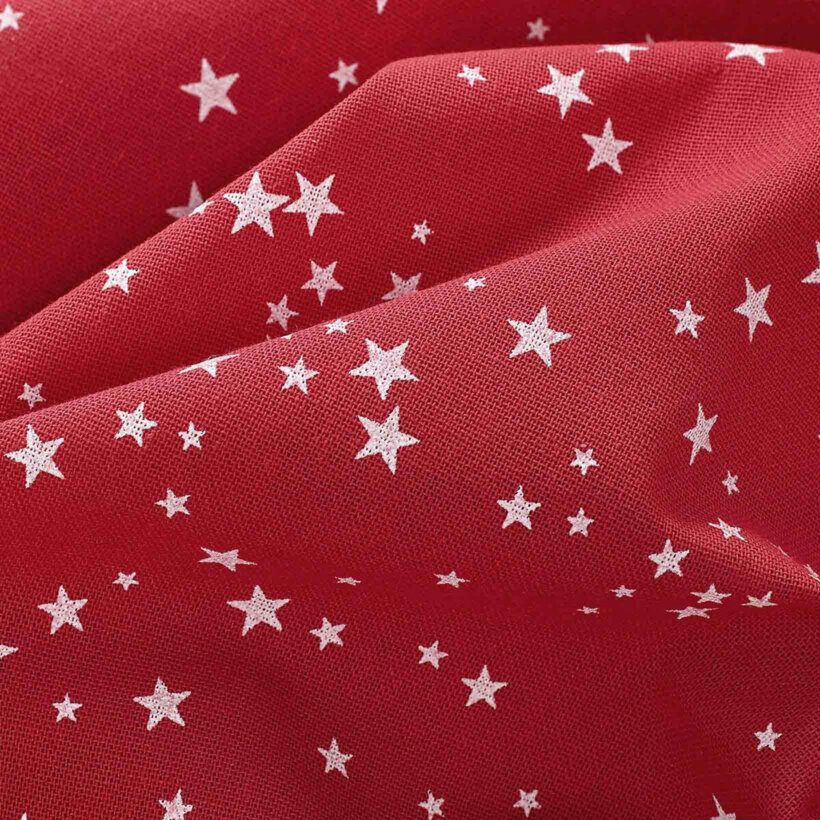 Weihnachtliche eckige Tischdecke Valencia - Sterne auf rotem Hintergrund