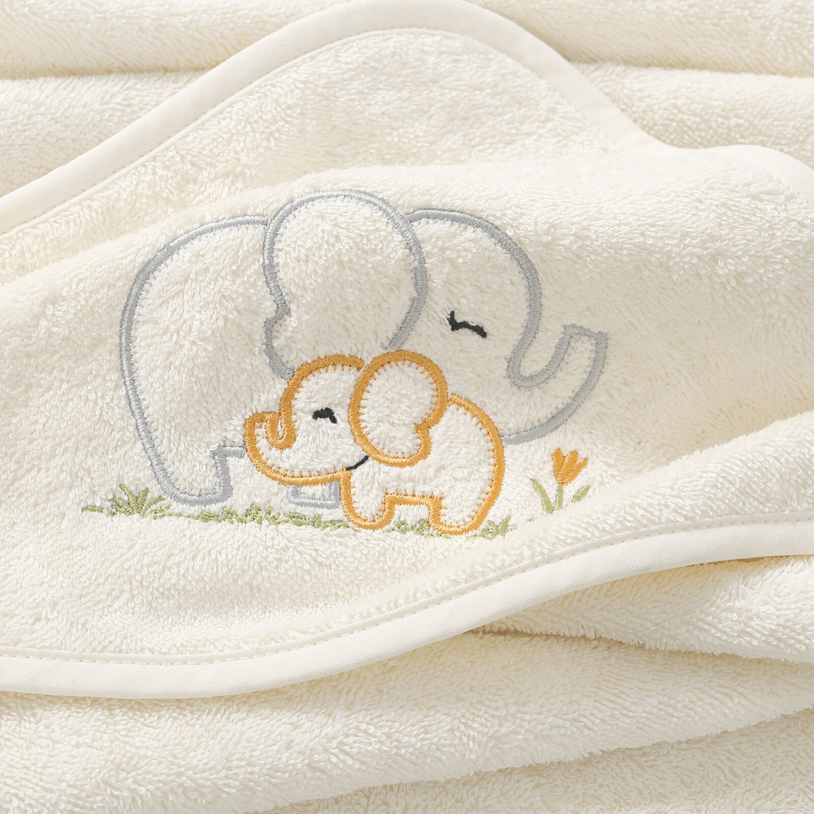 Frottee Babybadetuch mit Kapuze - Elefanten auf Creme