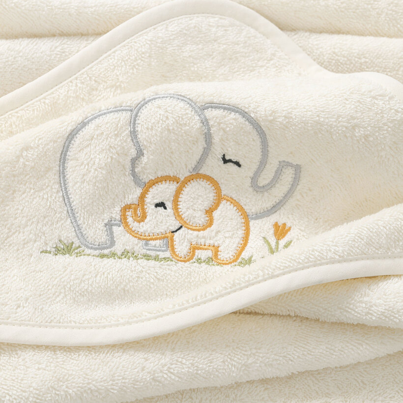 Frottee Babybadetuch mit Kapuze - Elefanten auf Creme