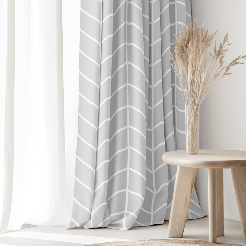 Vorhang aus Baumwolle - Zickzack auf Grau
