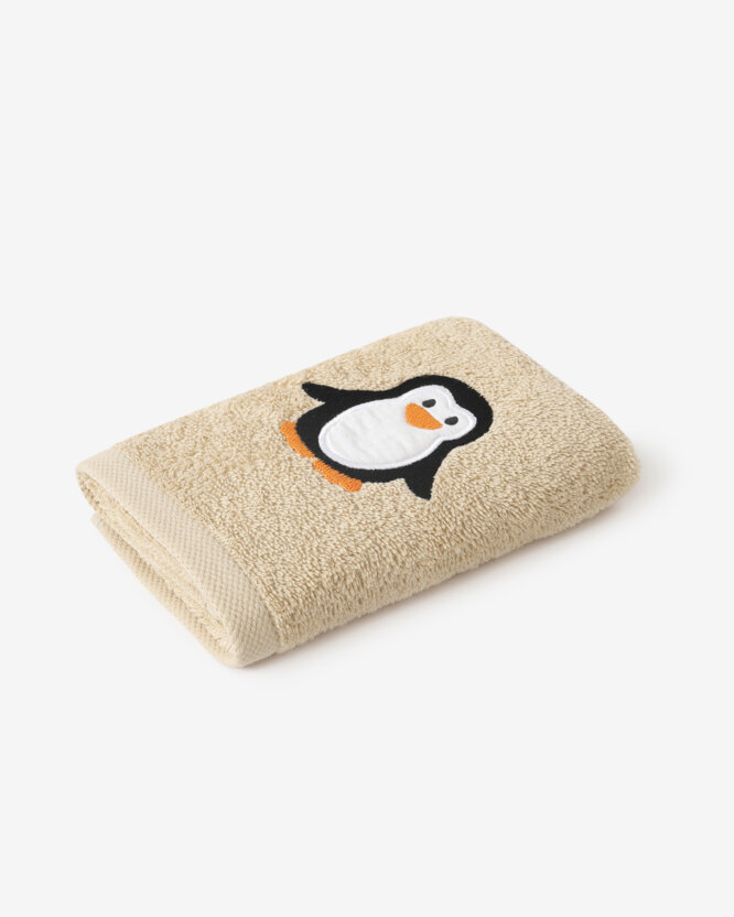 Kinder-Frottierhandtuch - Pinguin auf Beige