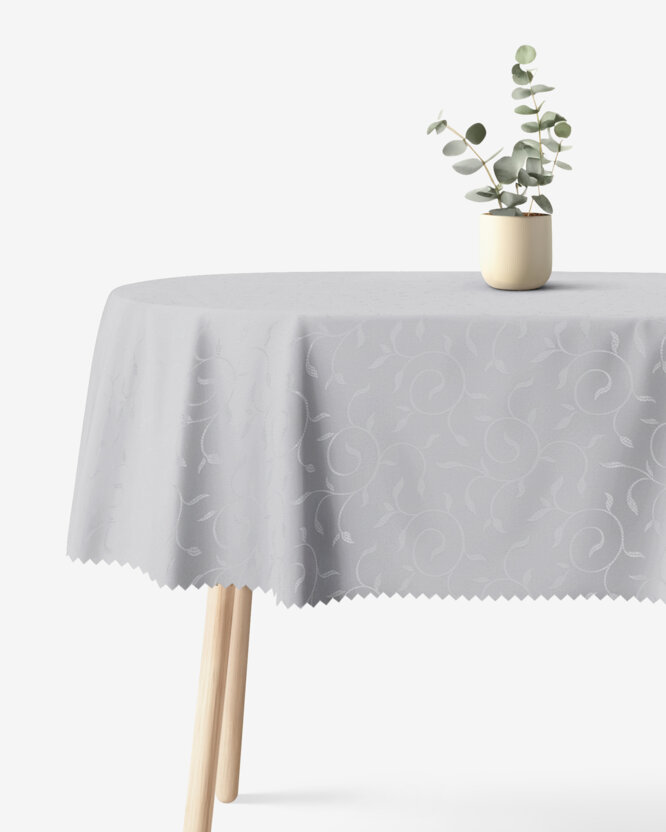 Ovale festliche Teflon-Tischdecke - grau mit großen Ornamenten