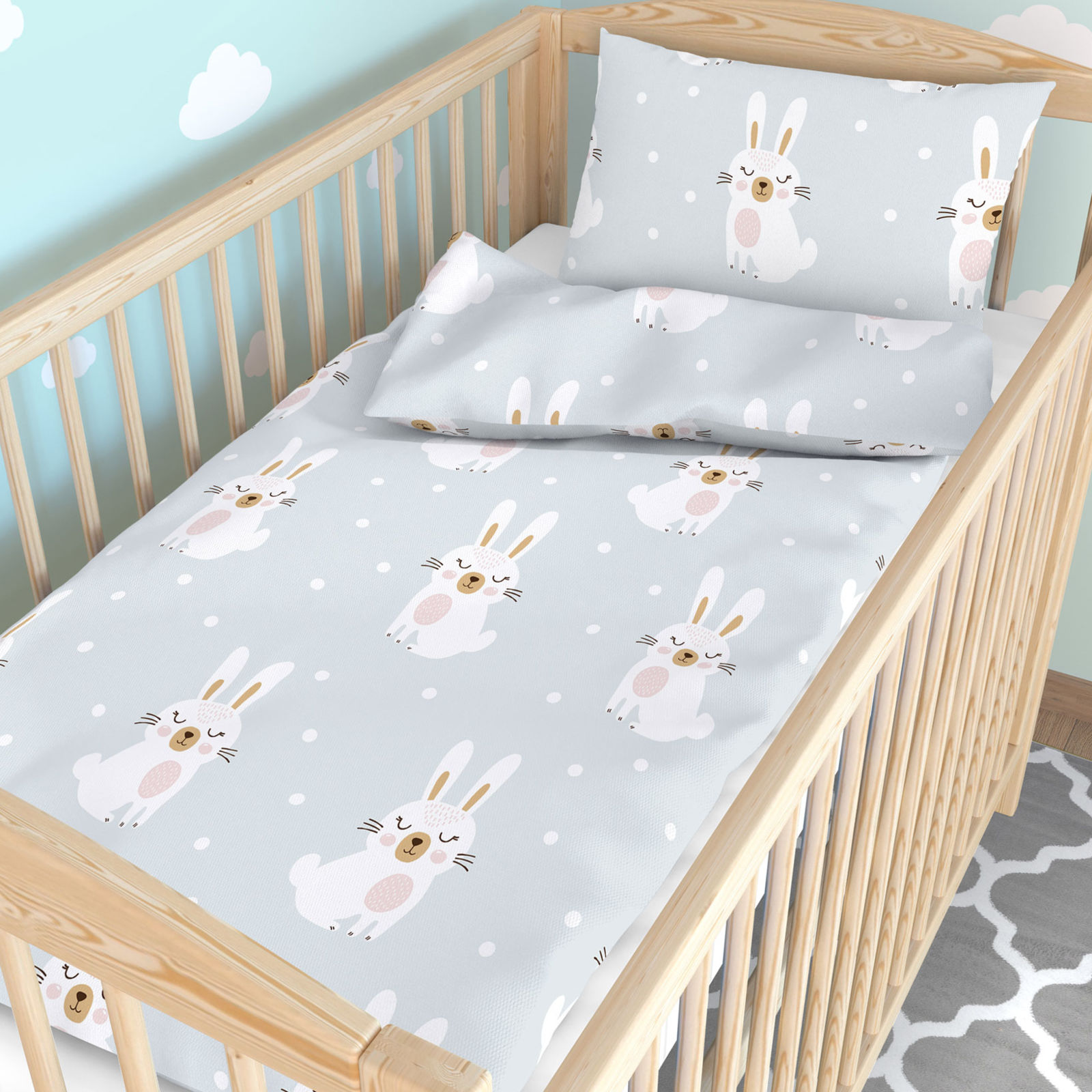 Bettwäsche für Babybetten aus Baumwolle - verträumte Kaninchen