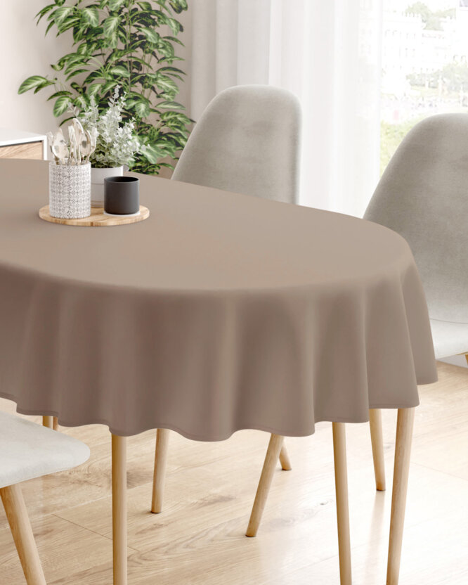 Ovale Tischdecke aus 100% Baumwolle - kaffeebraun