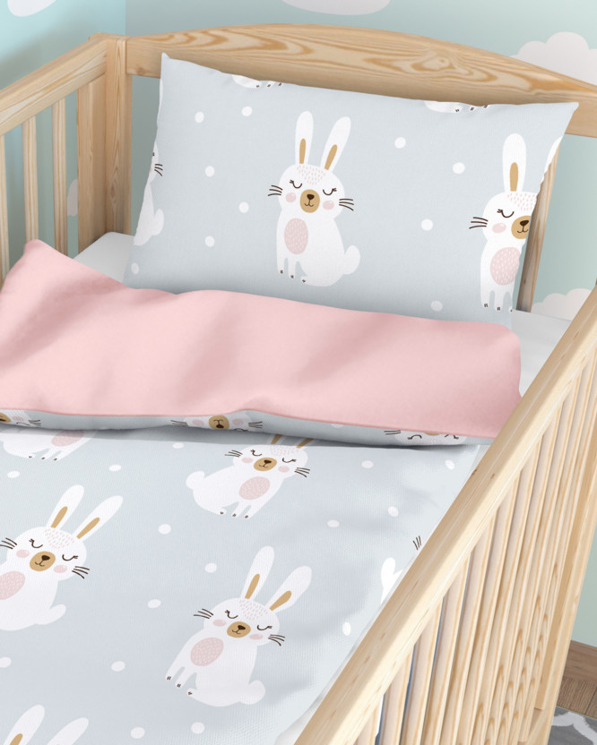 Bettwäsche für Babybetten aus Baumwolle Duo - verträumte Kaninchen mit Puderrosa