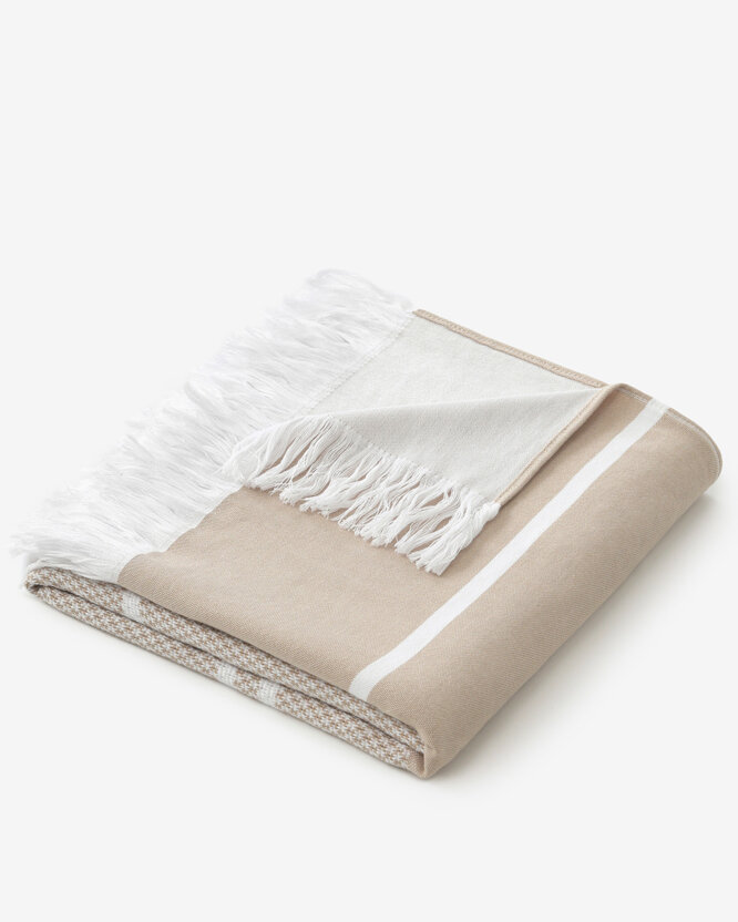 Leichtes Strandtuch - Beige mit weißen Streifen