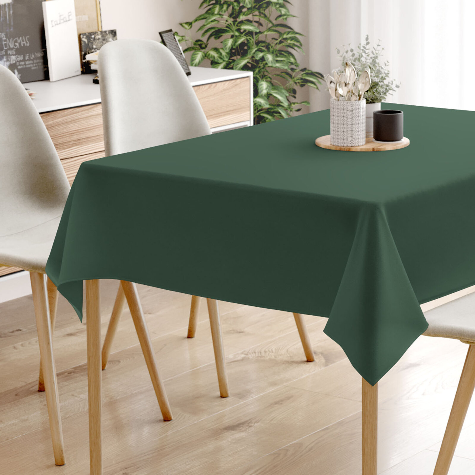 Eckige Tischdecke 100% Baumwolle - dunkelgrün