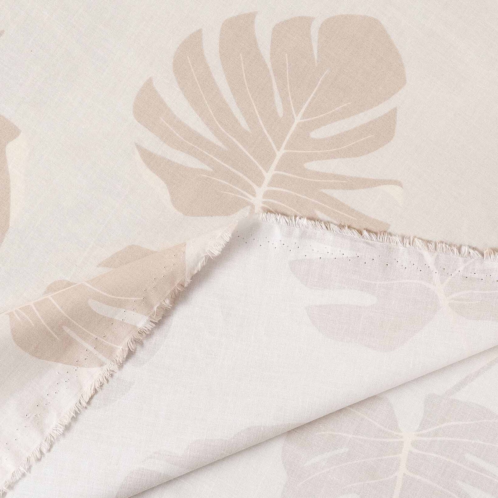 Baumwollstoff - Tropische Blätter auf Beige