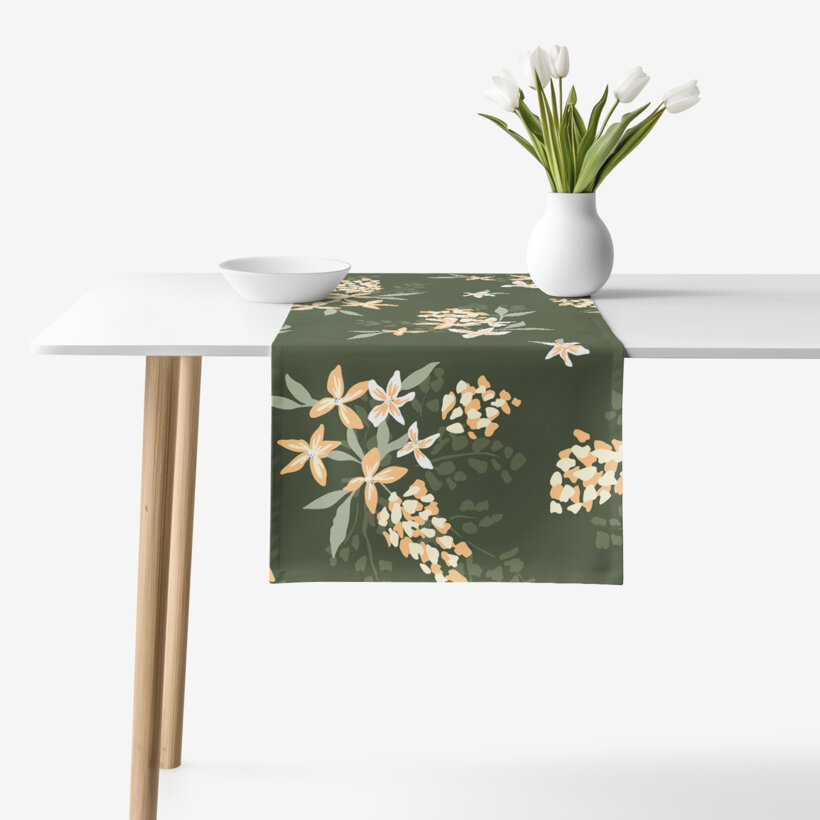 Tischläufer aus 100% Baumwolle - apricotfarbene Blumen