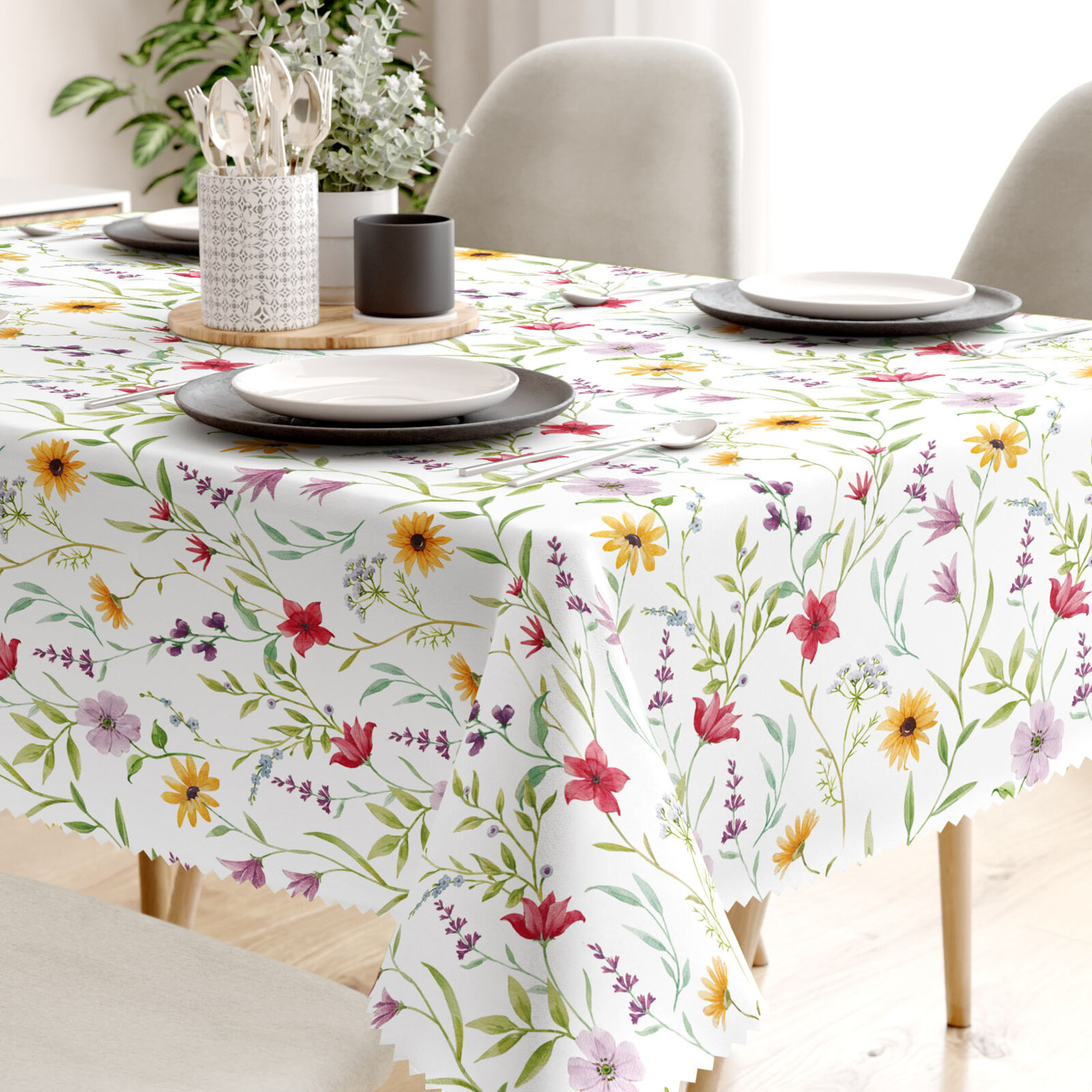 Eckige Tischdecke Teflon - bunte Frühlingsblumen