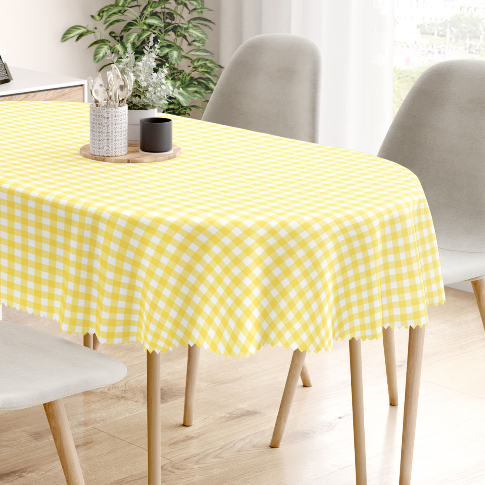 Ovale Tischdecke Teflon - gelbe Würfel