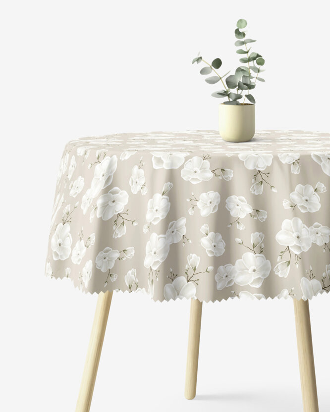 Runde Tischdecke Teflon - weiße Blumen