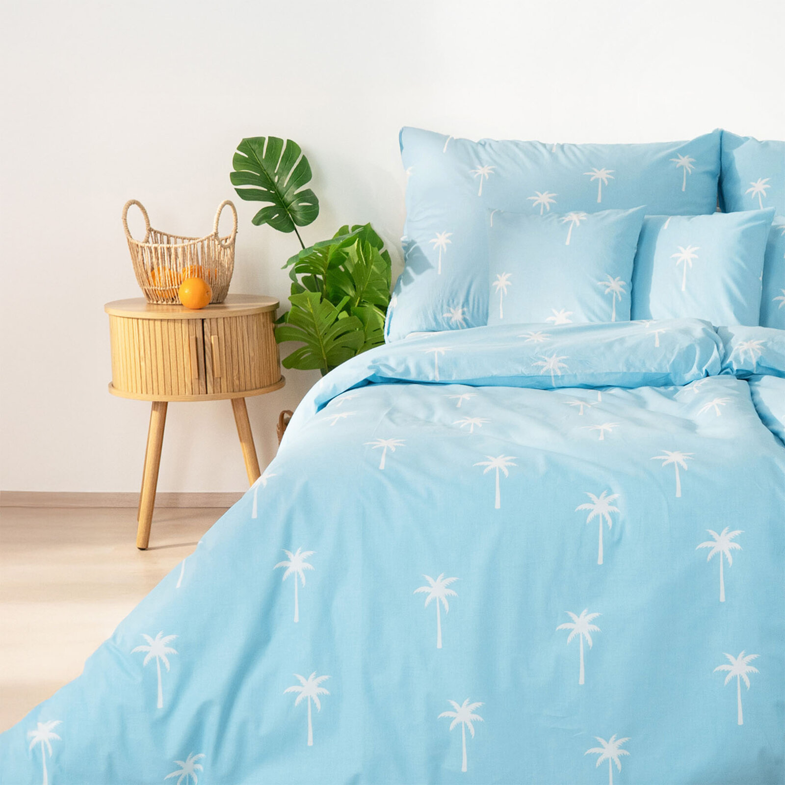 Bettwäsche aus Baumwolle - Palmen auf Pastellblau