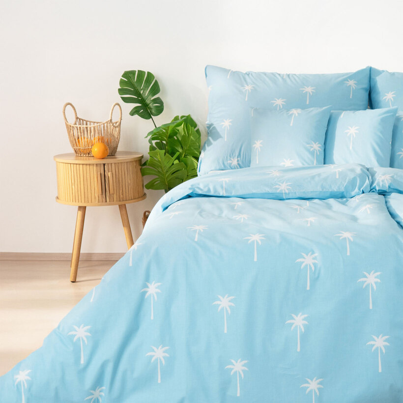 Bettwäsche aus Baumwolle - Palmen auf Pastellblau