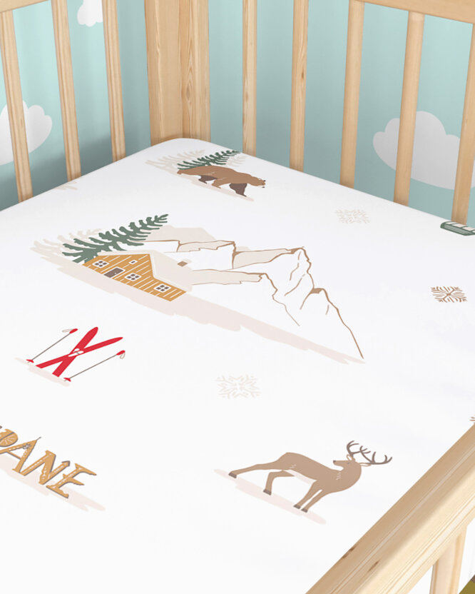 Weihnachtliches Spannbetttuch aus Baumwolle für Babybetten - Zakopane