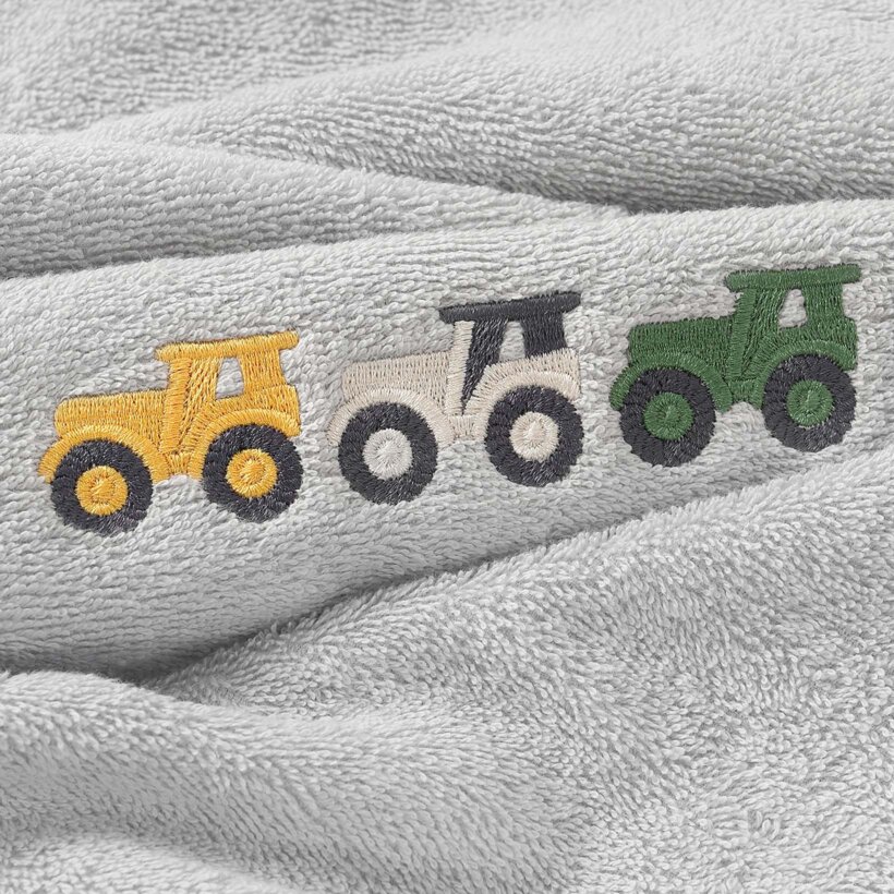 Kinder-Frottierhandtuch - Bunte Traktoren auf Grau