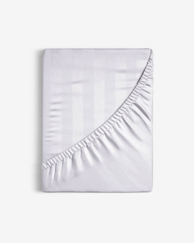 Spannbettlaken aus Damask - hellgraue Streifen mit Satin-Glanz