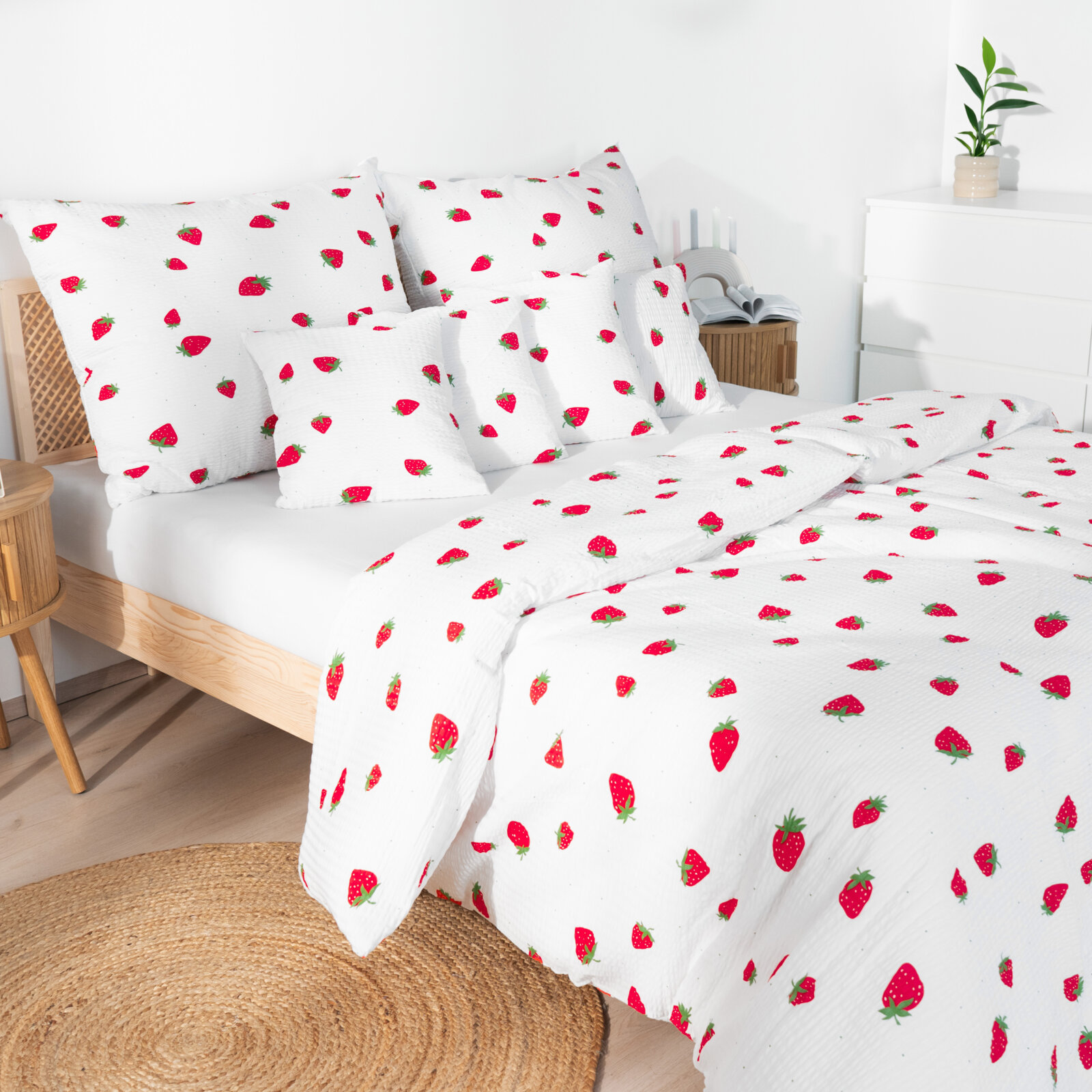 Seersucker Bettwäsche - Erdbeeren