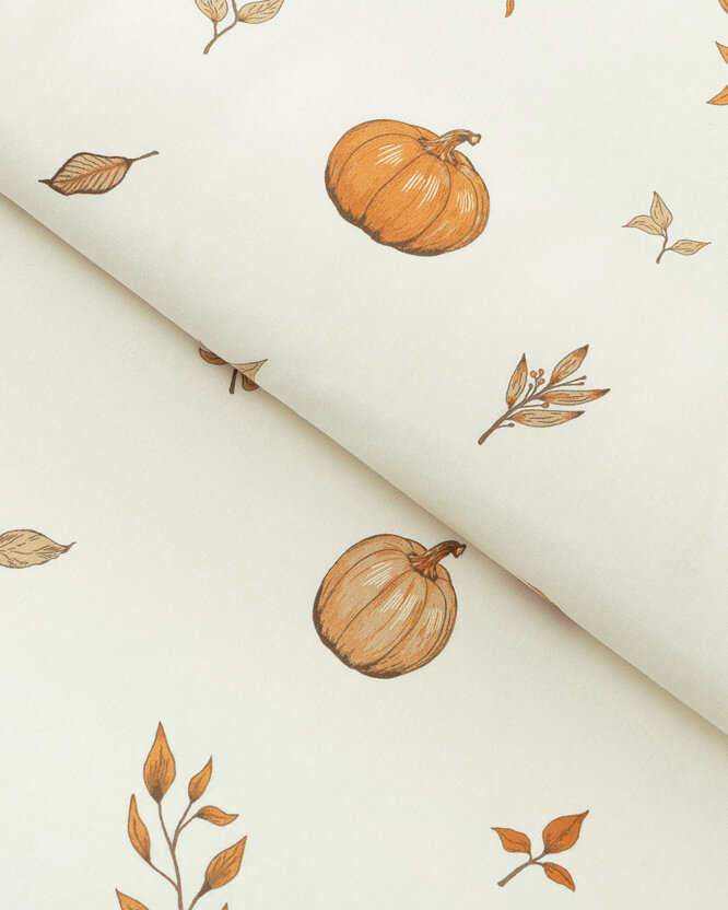 Flanellstoff - Herbstkürbisse und Blätter