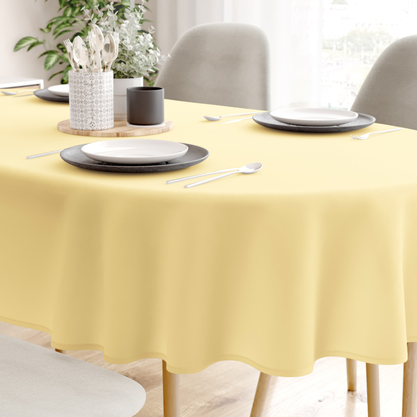 Ovale Tischdecke aus 100% Baumwolle - Bananenfarbe