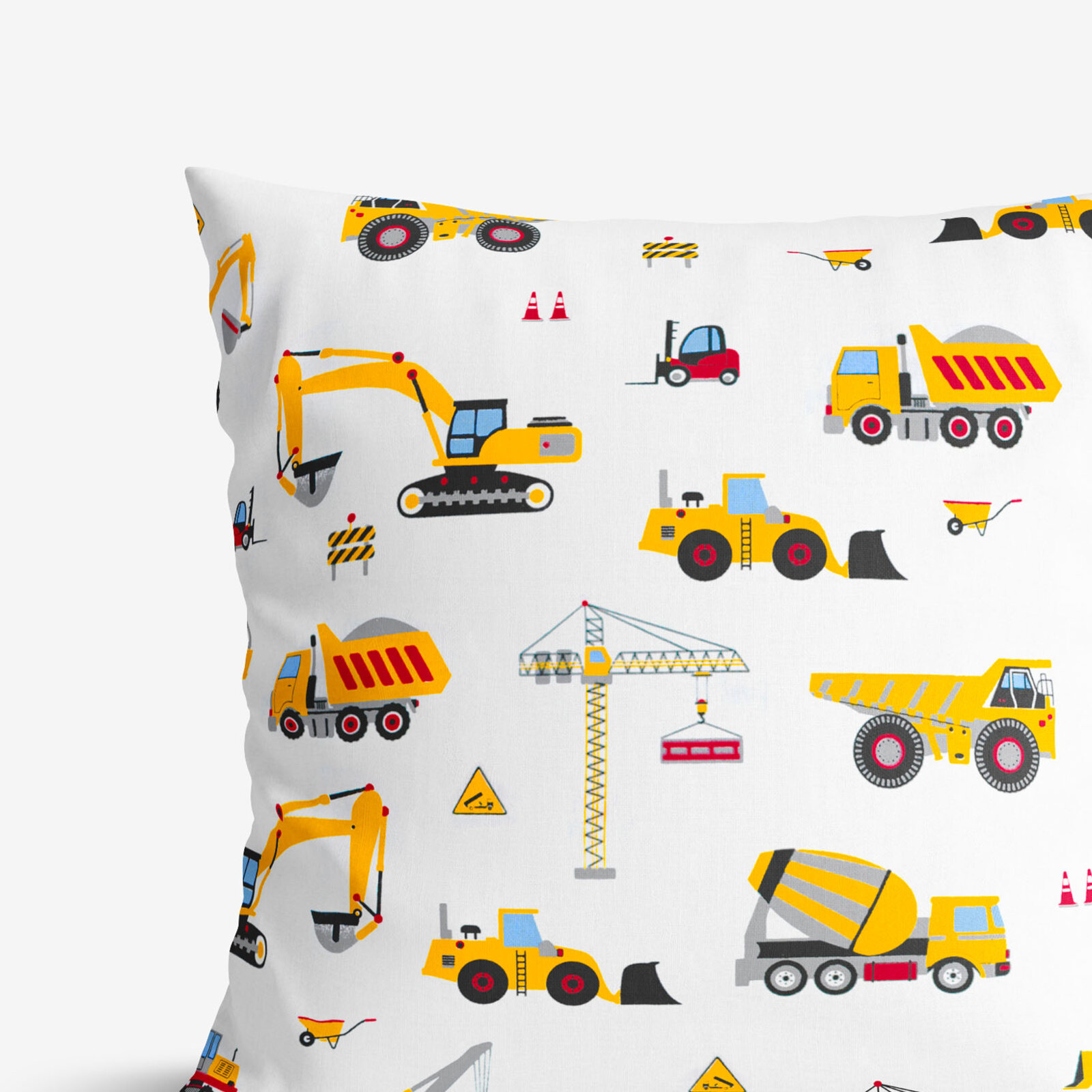 Kinder-Kissenbezug aus Baumwolle - Lastwagen und Bagger
