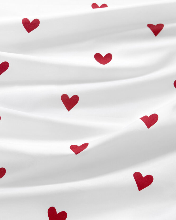 Baumwollstoff - Rote Herzchen auf Weiß