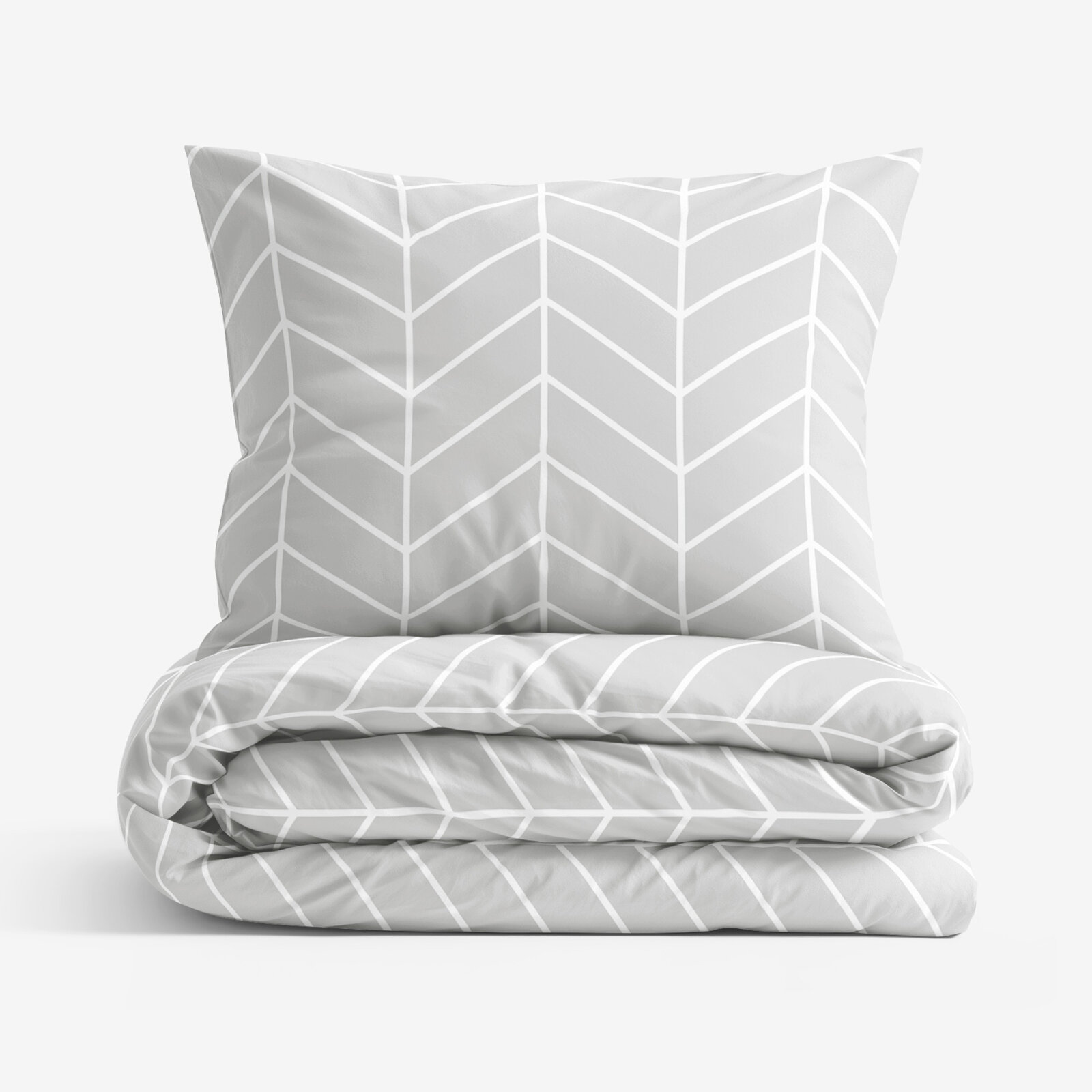 Bettwäsche aus Baumwolle - Weißer Zickzack auf Grau