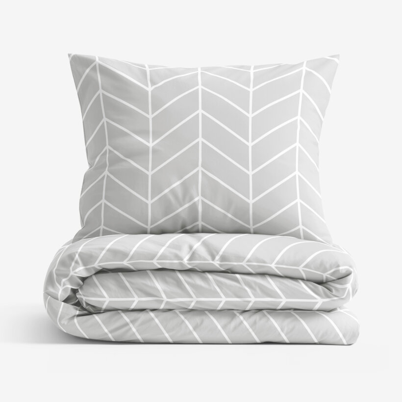 Bettwäsche aus Baumwolle - Weißer Zickzack auf Grau