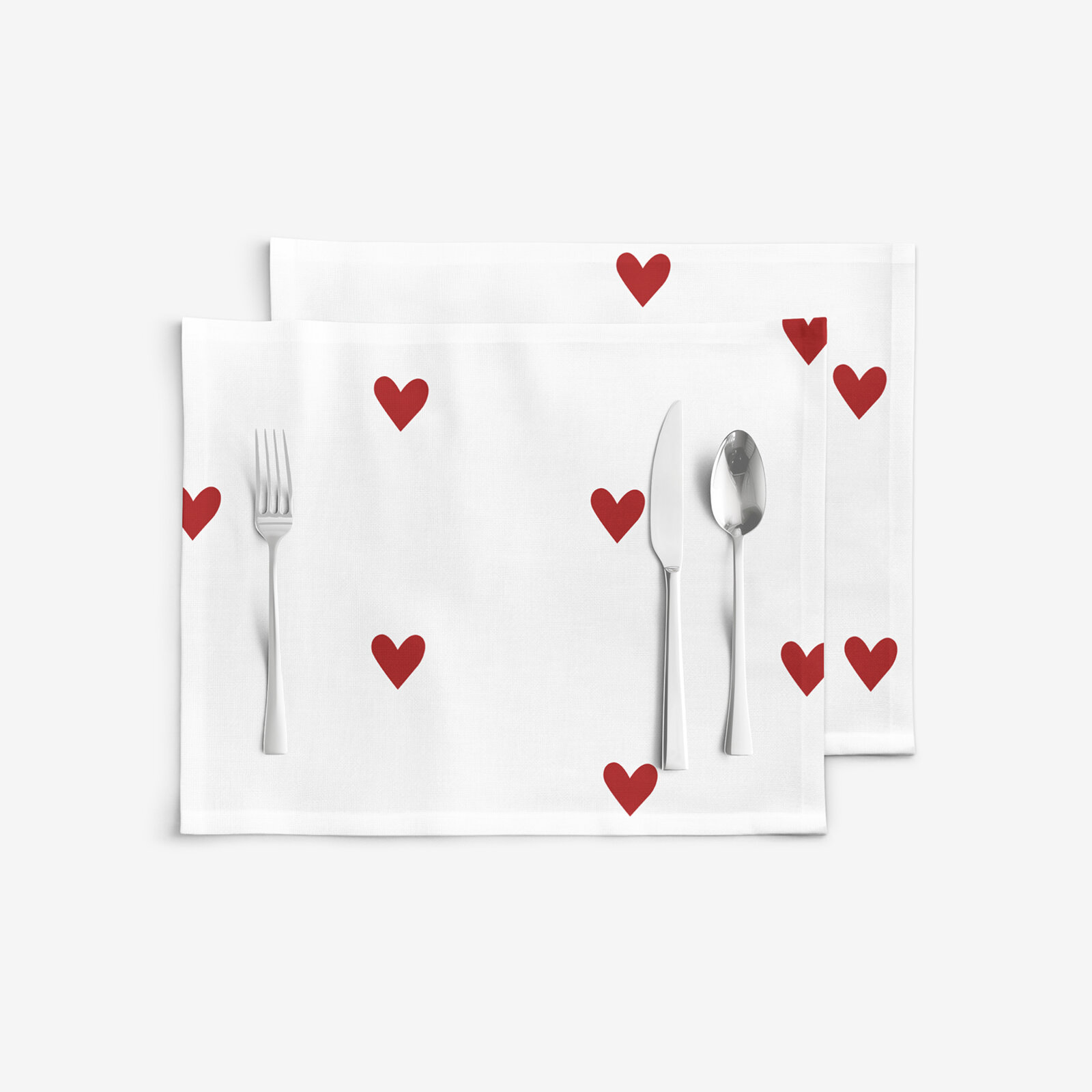 Tischset 100% Baumwolle - Rote Herzchen auf Weiß - 2 Stück