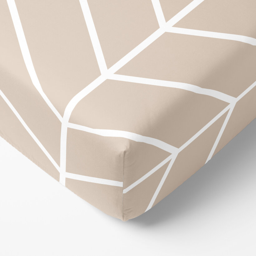 Spannbettlaken aus Baumwolle - Weißer Zickzack auf Beige
