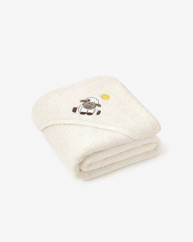 Frottee Babybadetuch mit Kapuze - Schaf auf Creme