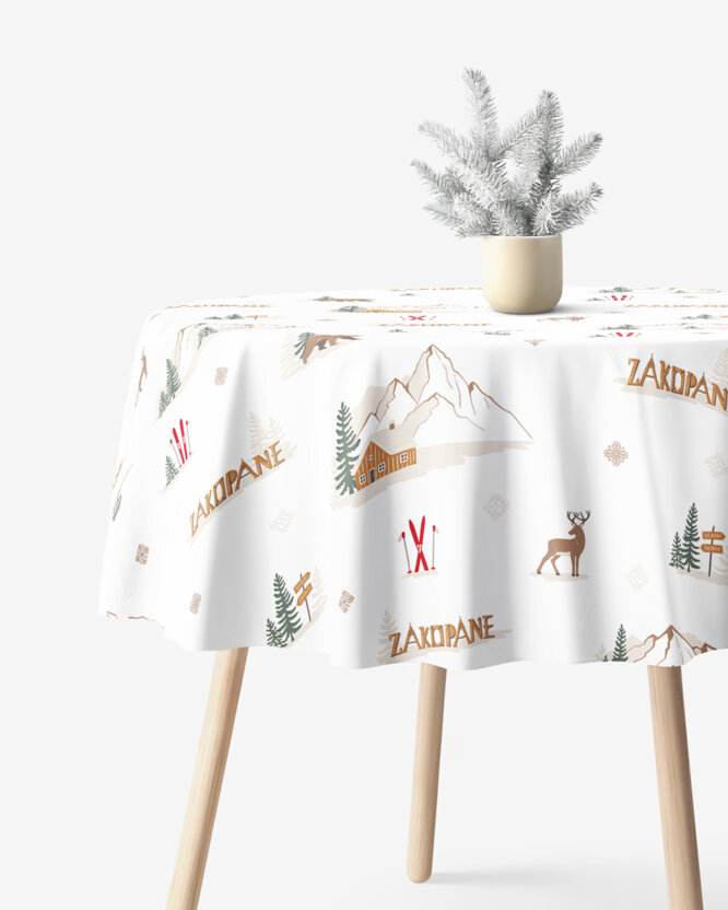 Runde Weihnachts-Tischdecke 100% Baumwolle - Zakopane