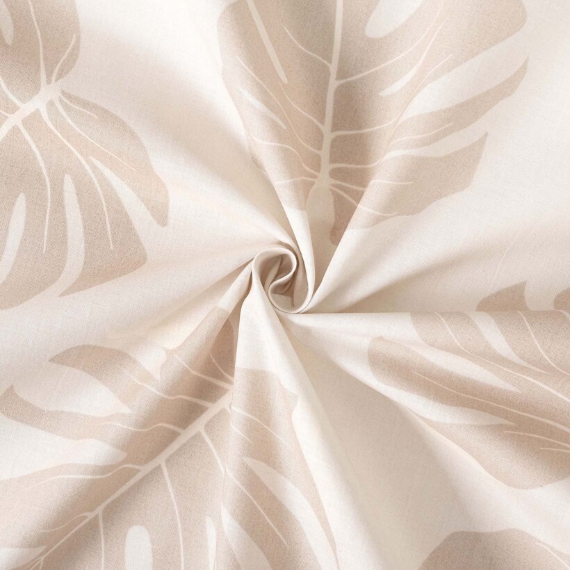 Baumwollstoff - Tropische Blätter auf Beige