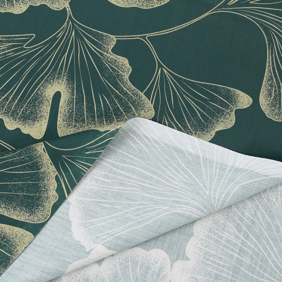 Mako-Satin - Ginkgoblätter auf Dunkelgrün