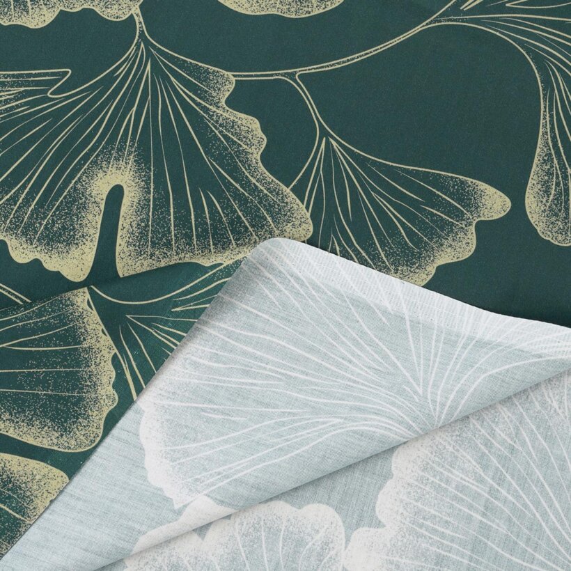 Mako-Satin - Ginkgoblätter auf Dunkelgrün