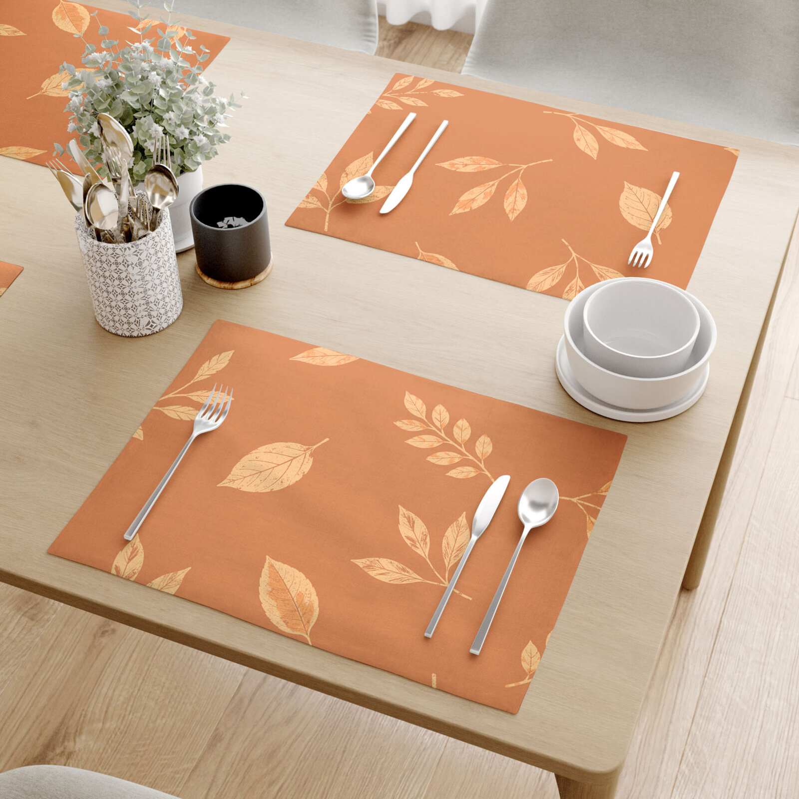 Tischset 100% Baumwolle - Orange Herbstblätter - 2 Stück
