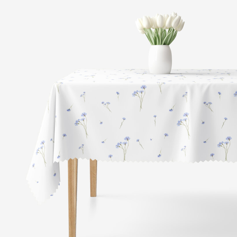 Eckige Teflon-Tischdecke - Blaue Kornblumen