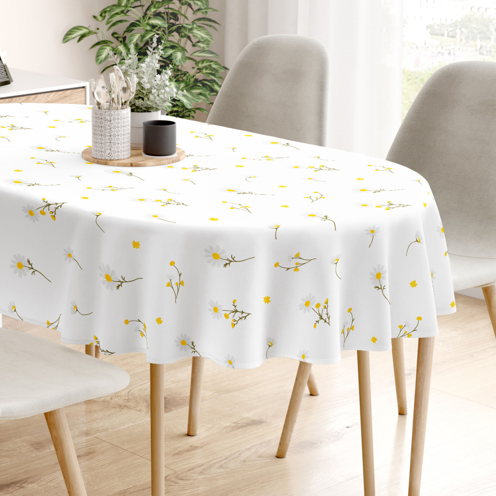 Ovale Tischdecke aus 100% Baumwolle - Kamille
