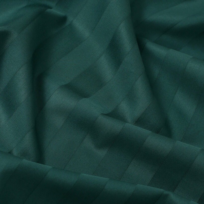 Spannbettlaken aus Damask - dunkelgrüne Streifen mit Satin-Glanz