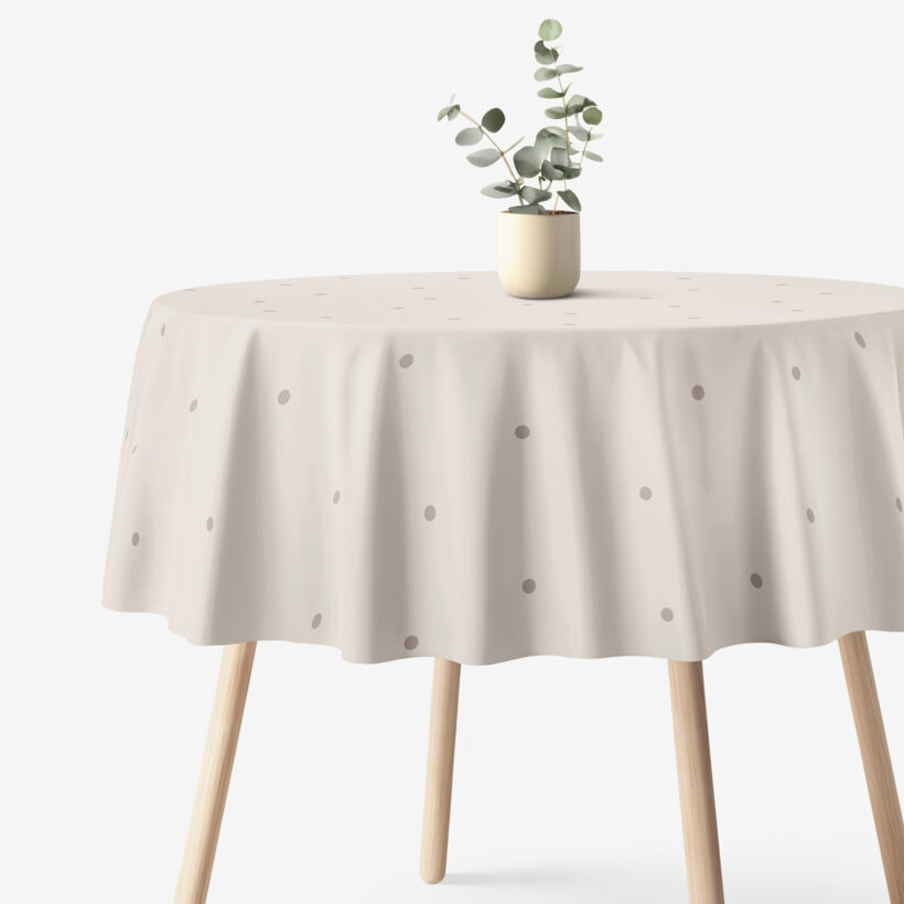 Runde Tischdecke 100% Baumwolle - Pünktchen auf Beige