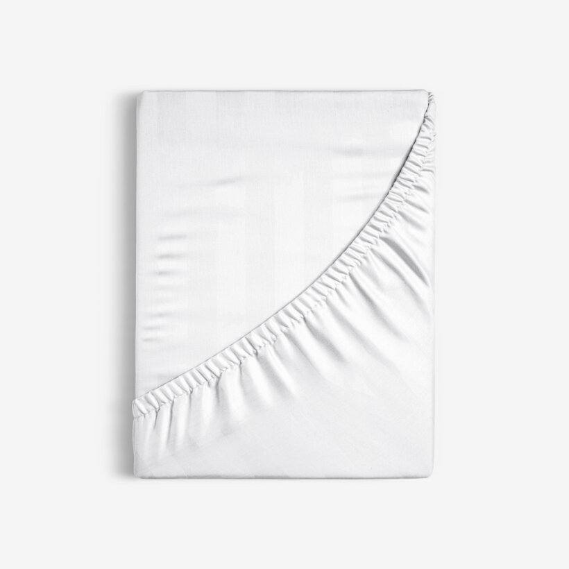 Spannbettlaken aus Damask - Weiße Streifen mit Satin-Glanz