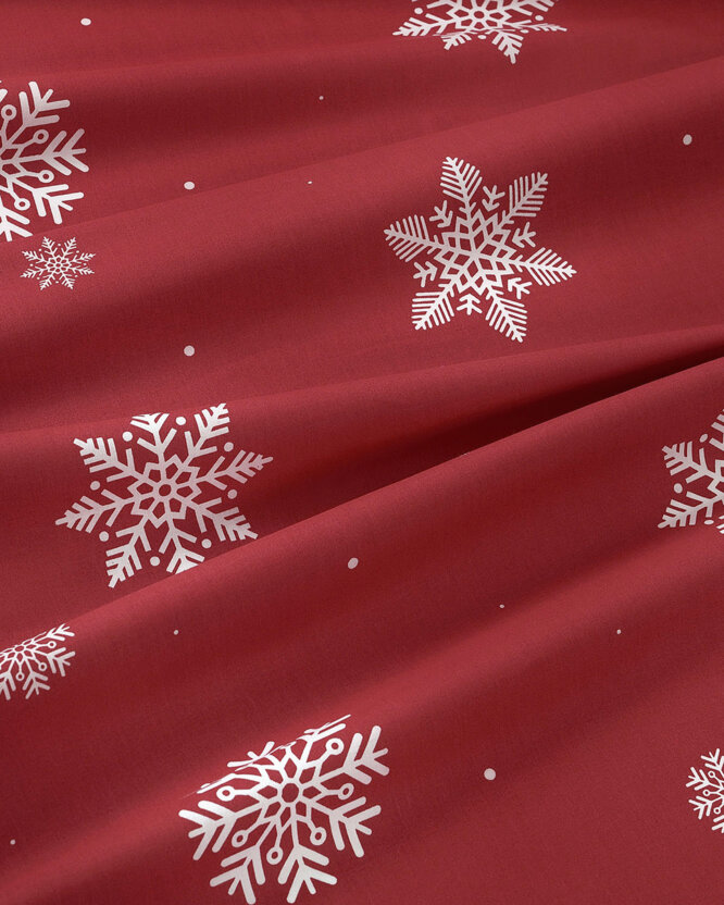 Runde Tischdecke 100% Baumwolle - Schneeflocken auf Rot