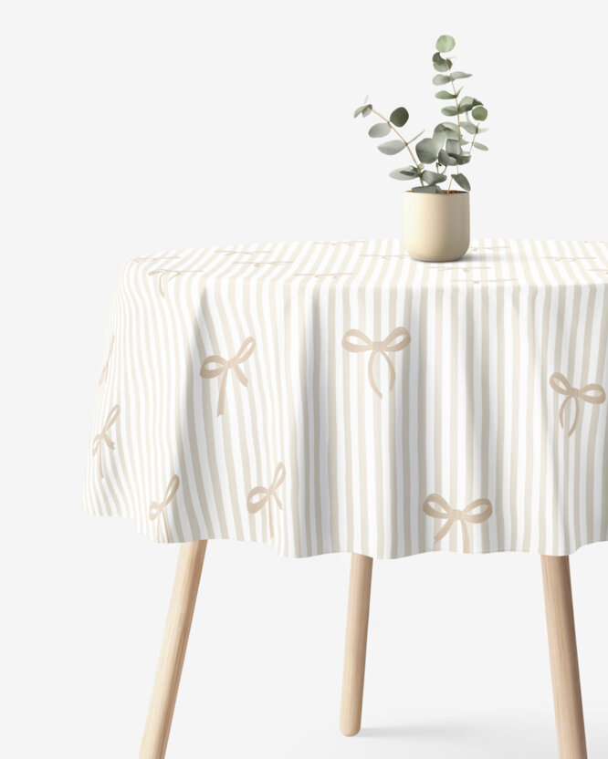 Runde Tischdecke 100% Baumwolle - Latte-Schleifen mit Streifen