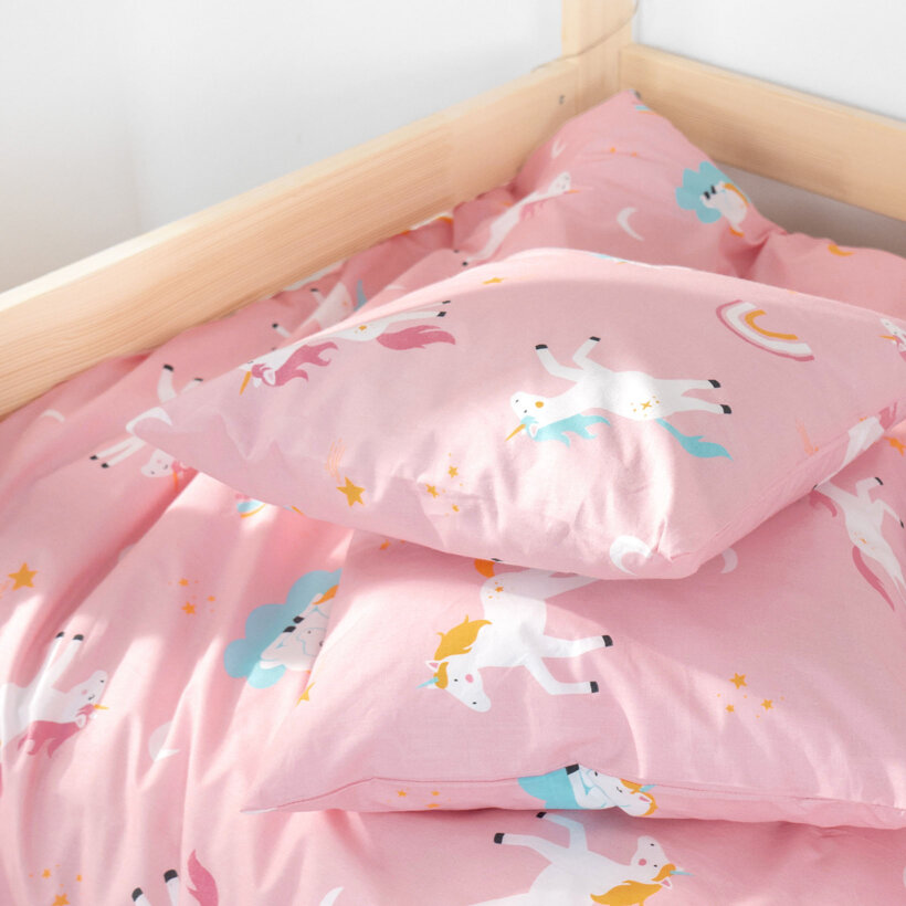 Kinder-Kissenbezug aus Baumwolle - Lustige Einhörner