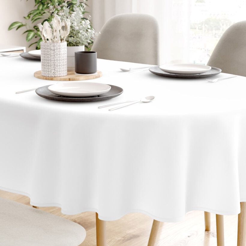 Ovale Tischdecke aus 100% Baumwolle - weiß
