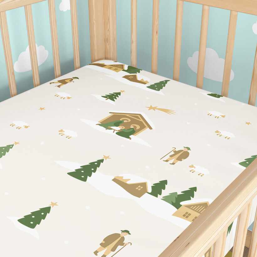Weihnachtliches Spannbetttuch aus Baumwolle für Babybetten - Weihnachtslieder