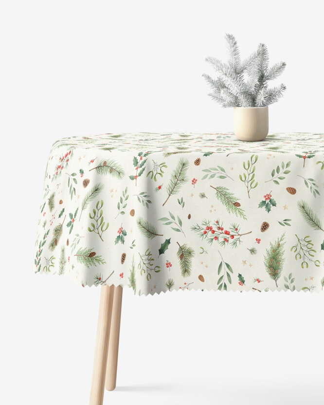 Ovale Weihnachts-Tischdecke Teflon - Winterzweige